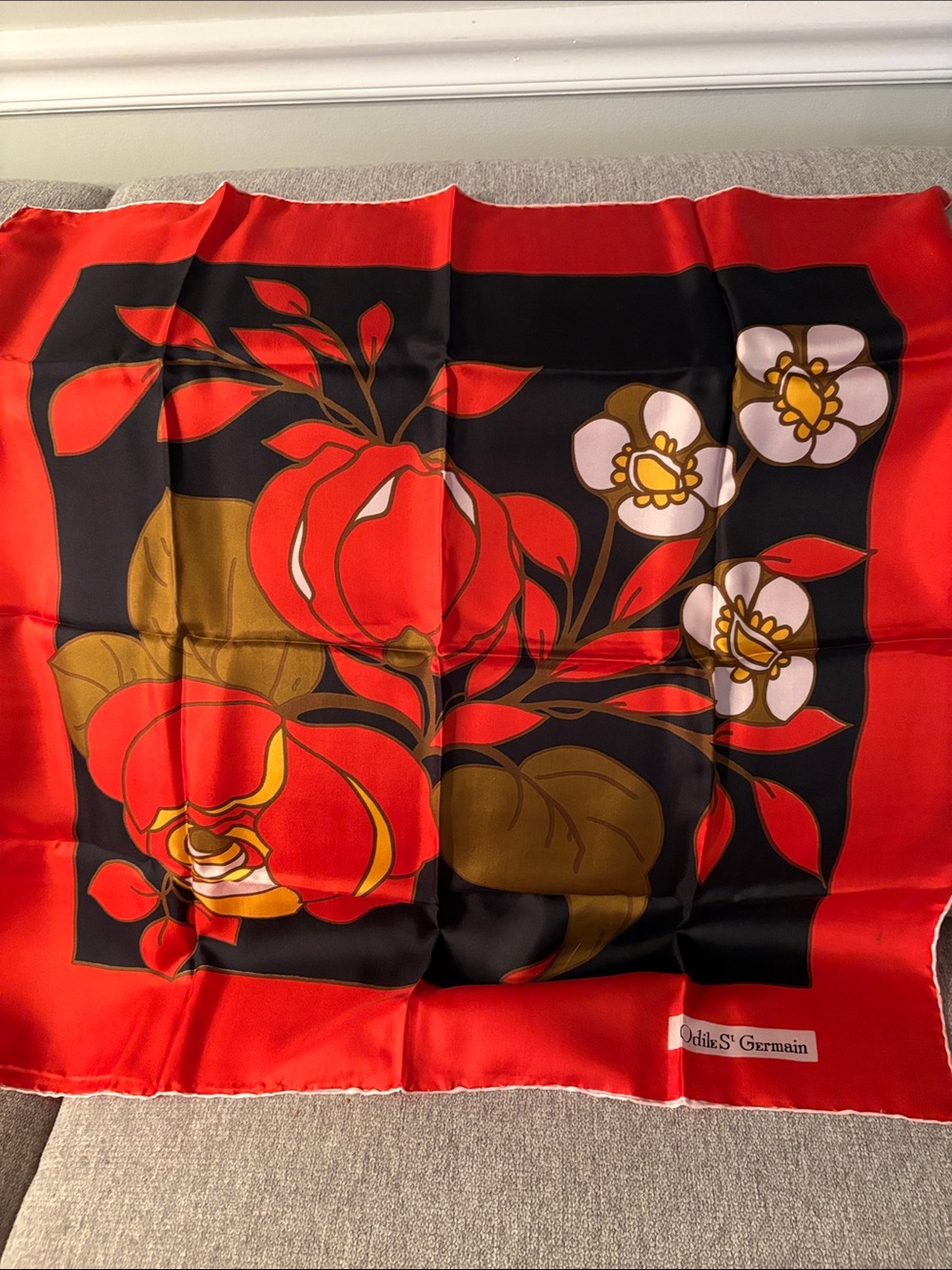 Red Floral Silk Scarf